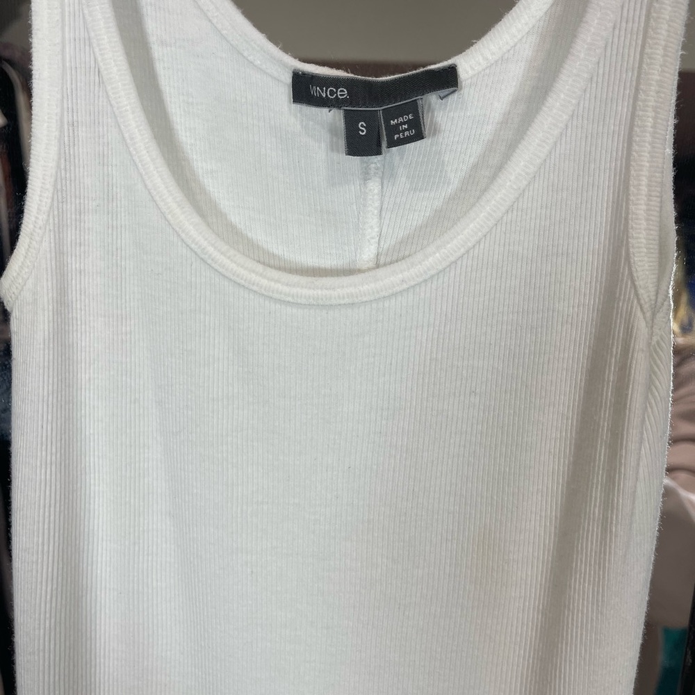 Vince Small Ribbed White Tank Top Small - image 4